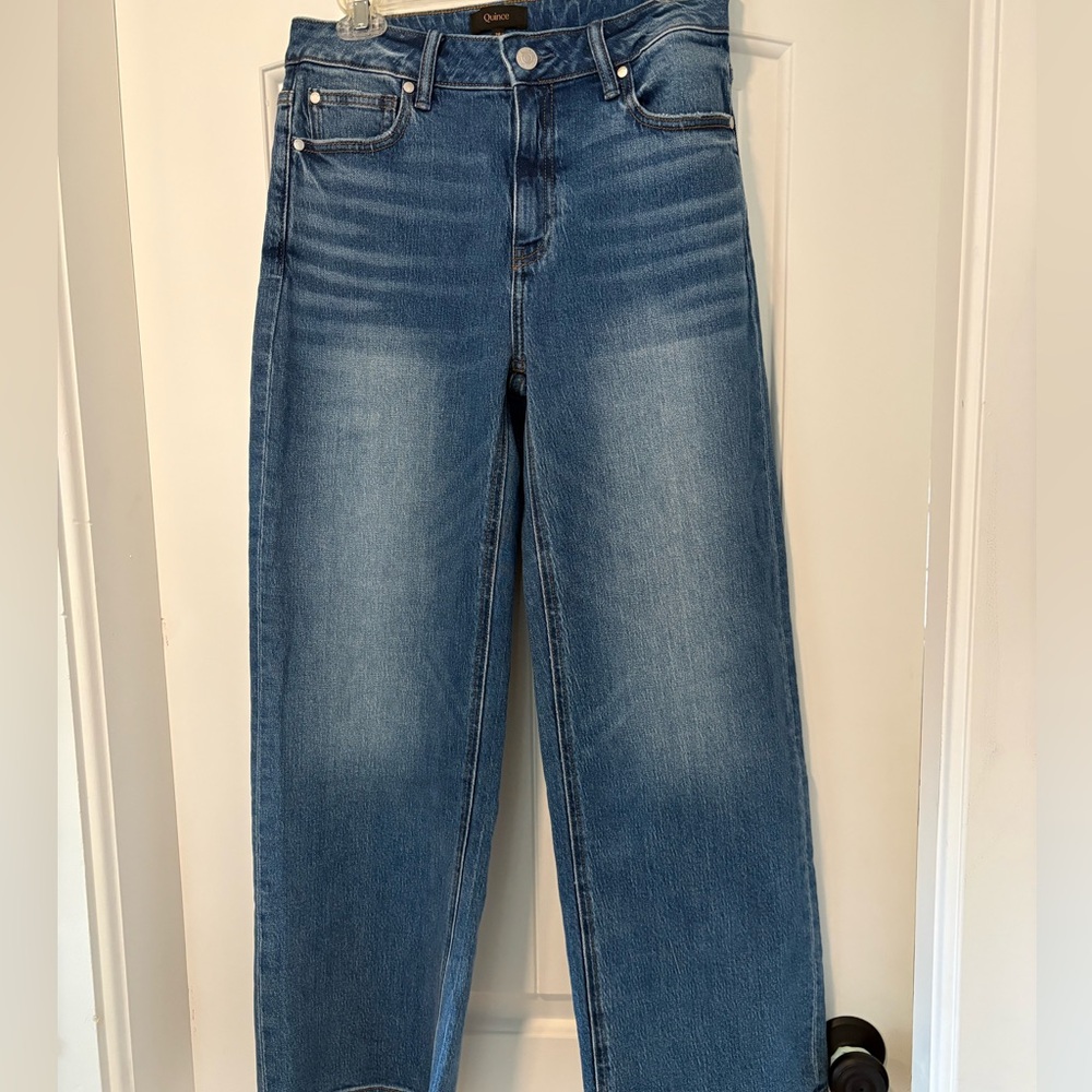 Quince Wide-Leg Flare Jeans in Medium Blue